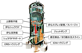 BWRの炉内鳥瞰図と構造物例